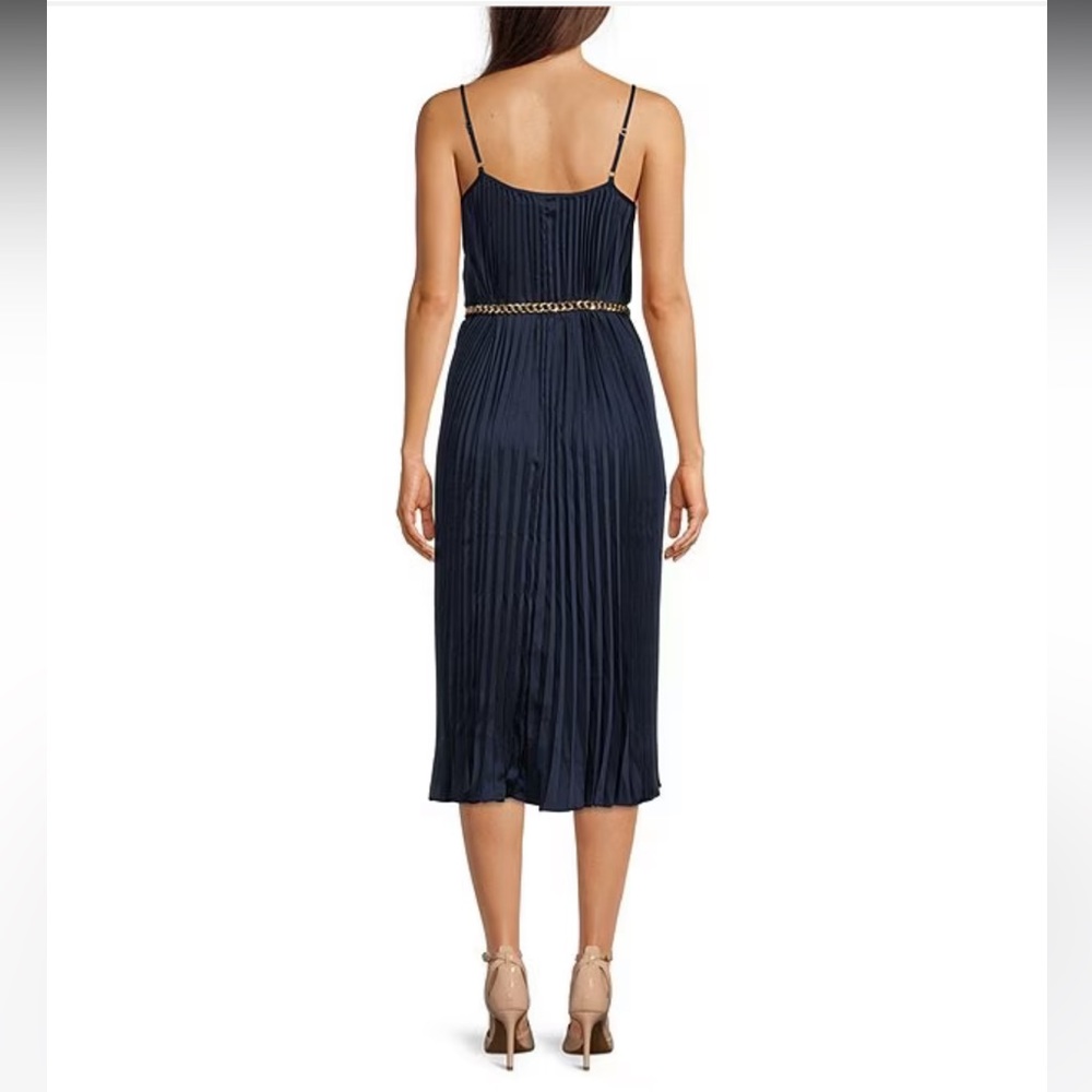 NWT MICHAEL MICHAEL KORS Pleated Satin Belted Slip Dress - Picture 4 of 9